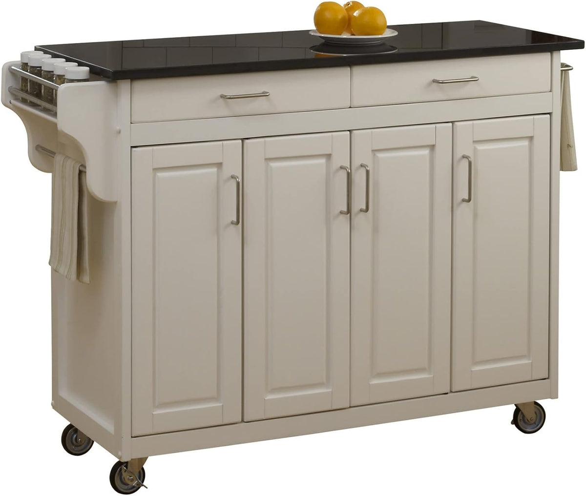 Black Finish Four Door Kitchen Cart with Stainless Steel Top V88852