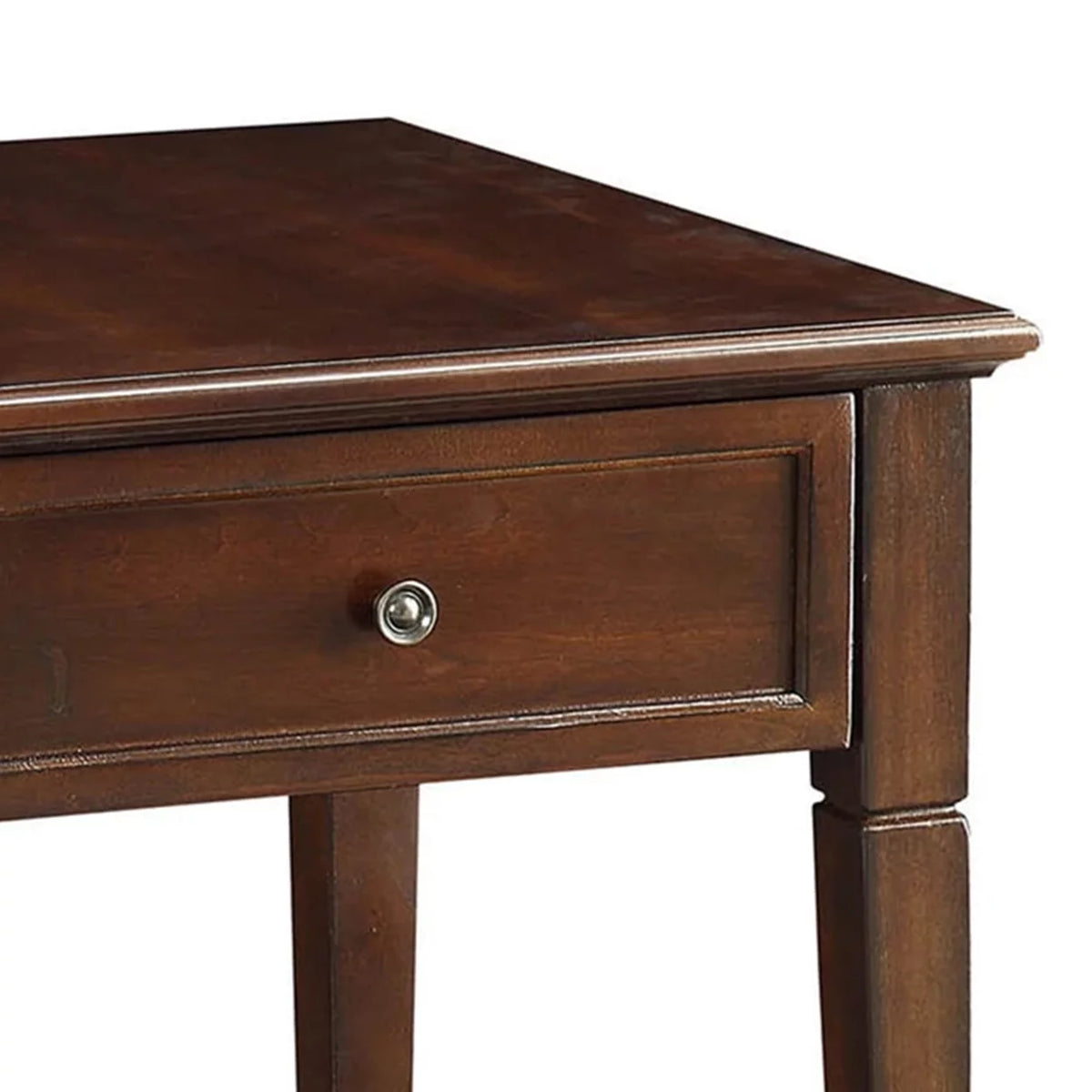 Walnut Brown Wooden End Table with One Drawer and One Shelf A579