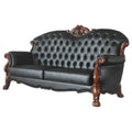 Black Faux Leather Tufted Sofa with 5 Pillows J394