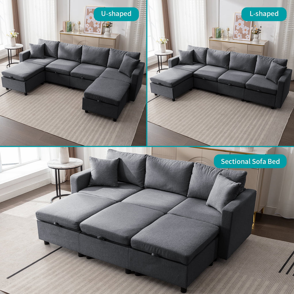 Dark Gray 6-Seater Modular Sectional Sofa with Storage Ottoman Q840369