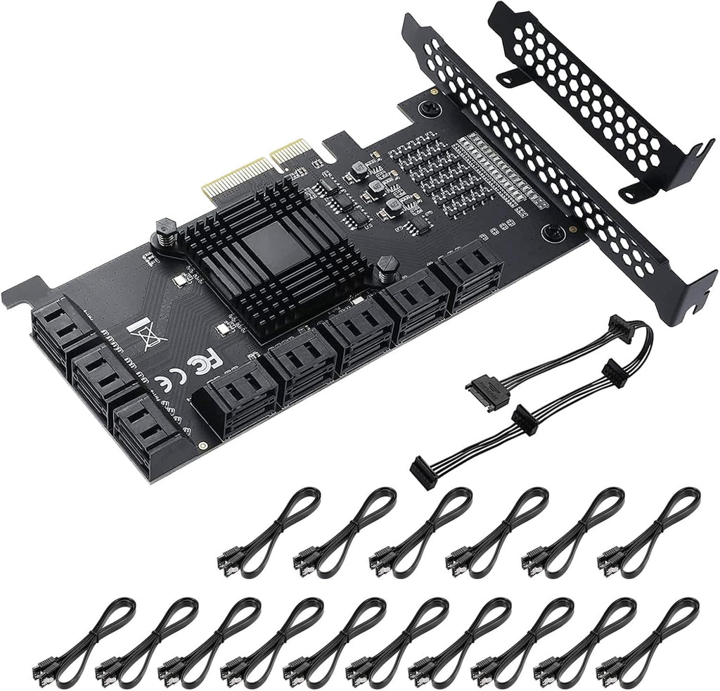 PCIE to SATA 3.0 6 Gbps Expansion Card with 16 SATA Cables B23479