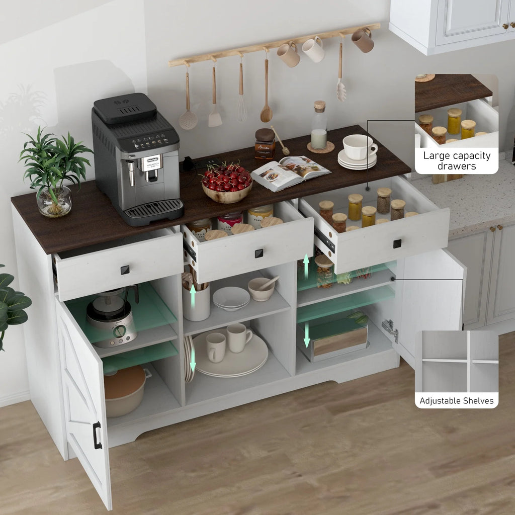 White 53" Wood Coffee Bar Cabinet with 3 Drawers C1790