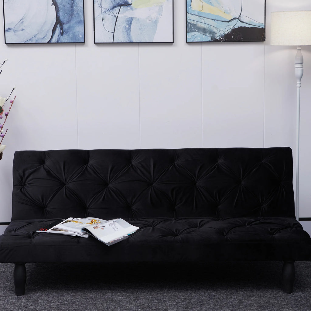 Black Velvet Futon Sofa Bed F9181