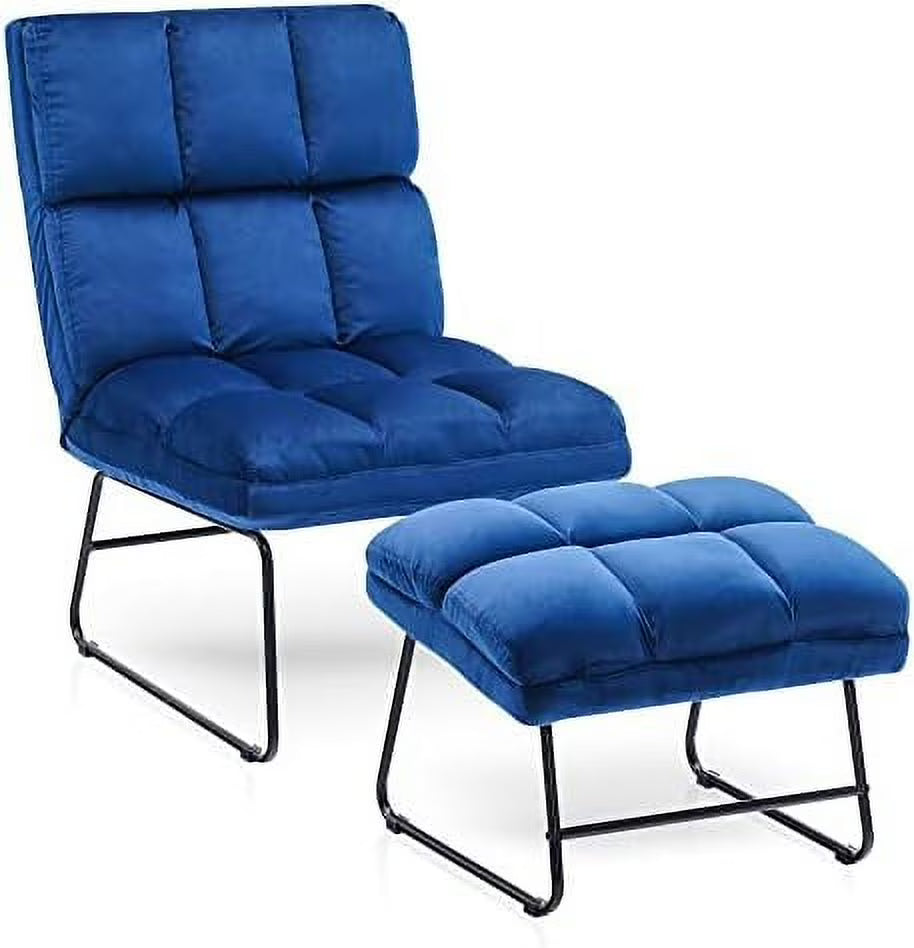 Dark Grey Velvet Accent Chair with Ottoman R5600
