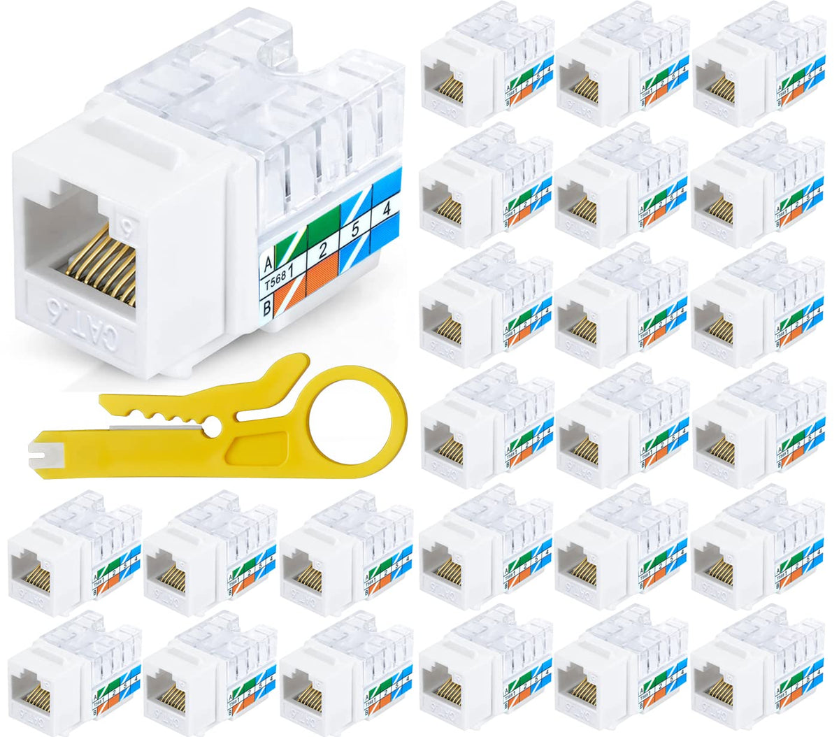 Cat6 RJ45 Keystone Jack 25-Pack Module Connector, White L290
