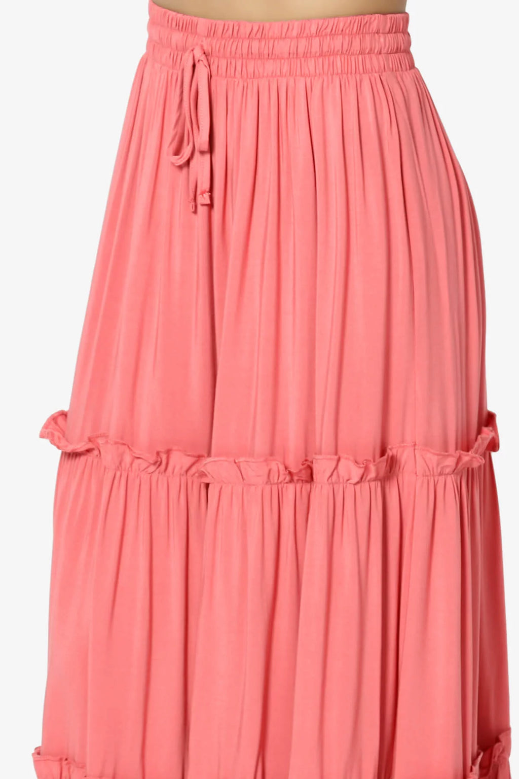 Ruffle Tiered Drawstring High Rise A-Line Maxi Skirt A8228