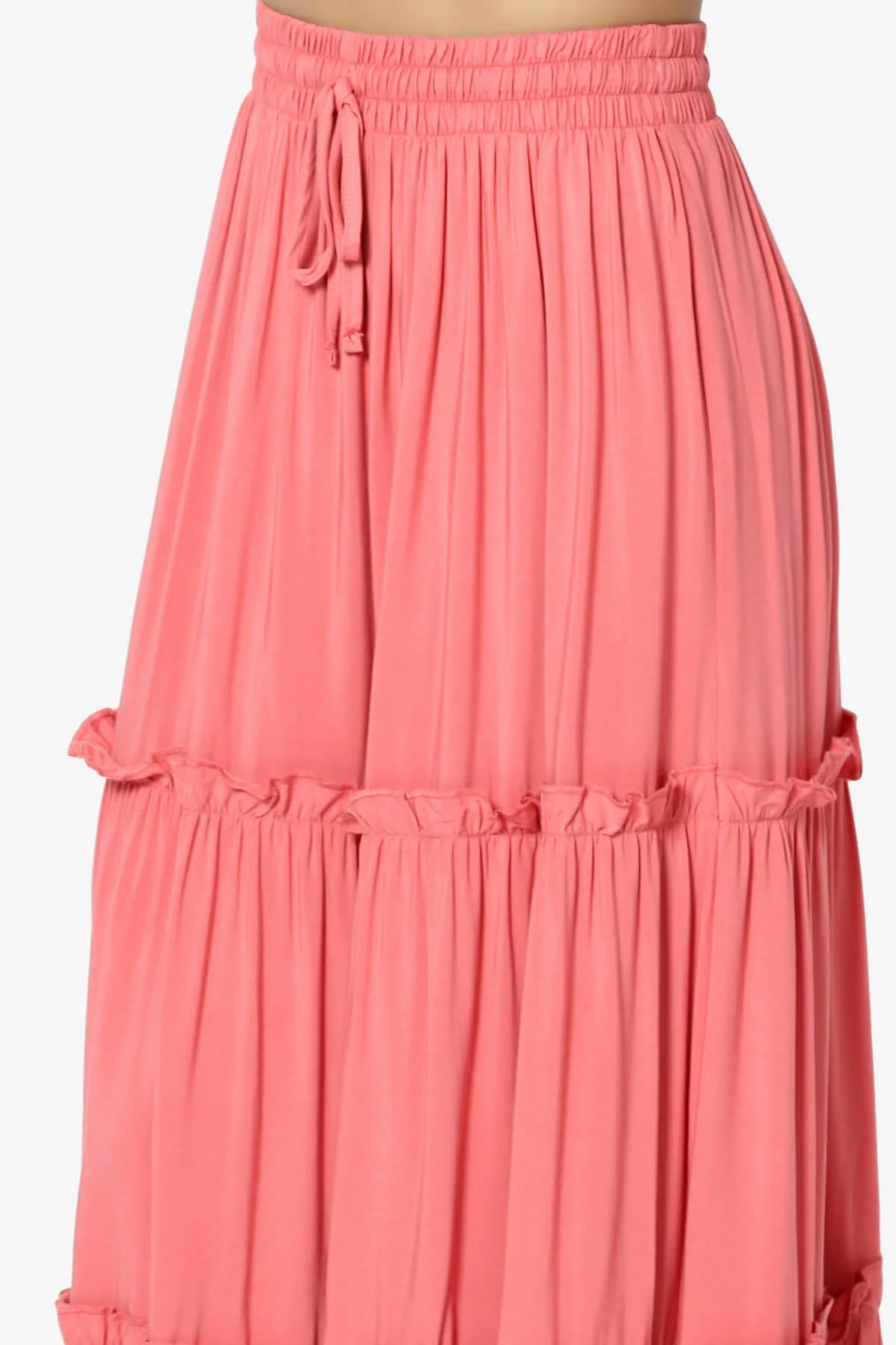 Ruffle Tiered Drawstring High Rise A-Line Maxi Skirt A8228