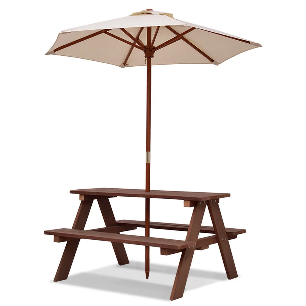 Children Outdoor 4 Seat Kids Picnic Table Bench with Folding Umbrella T968