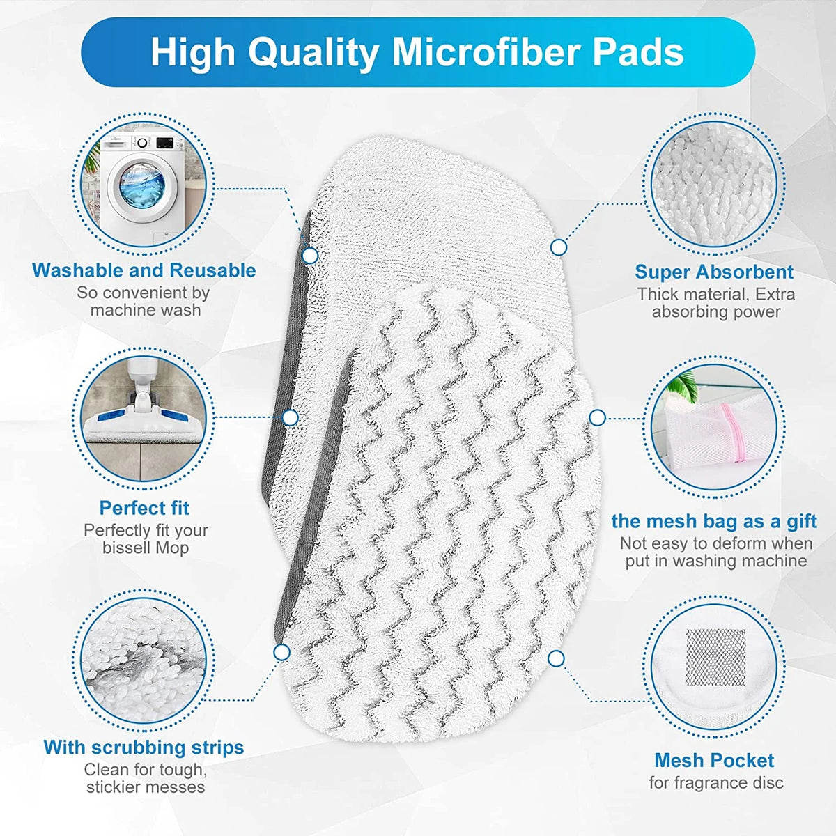 6 Pack Washable Steam Mop Pads Replacement X3408