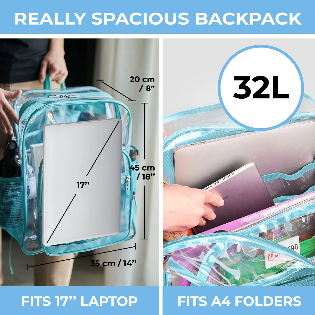 Transparent PVC Clear Backpack XL (32 L) with TSA Lock J522