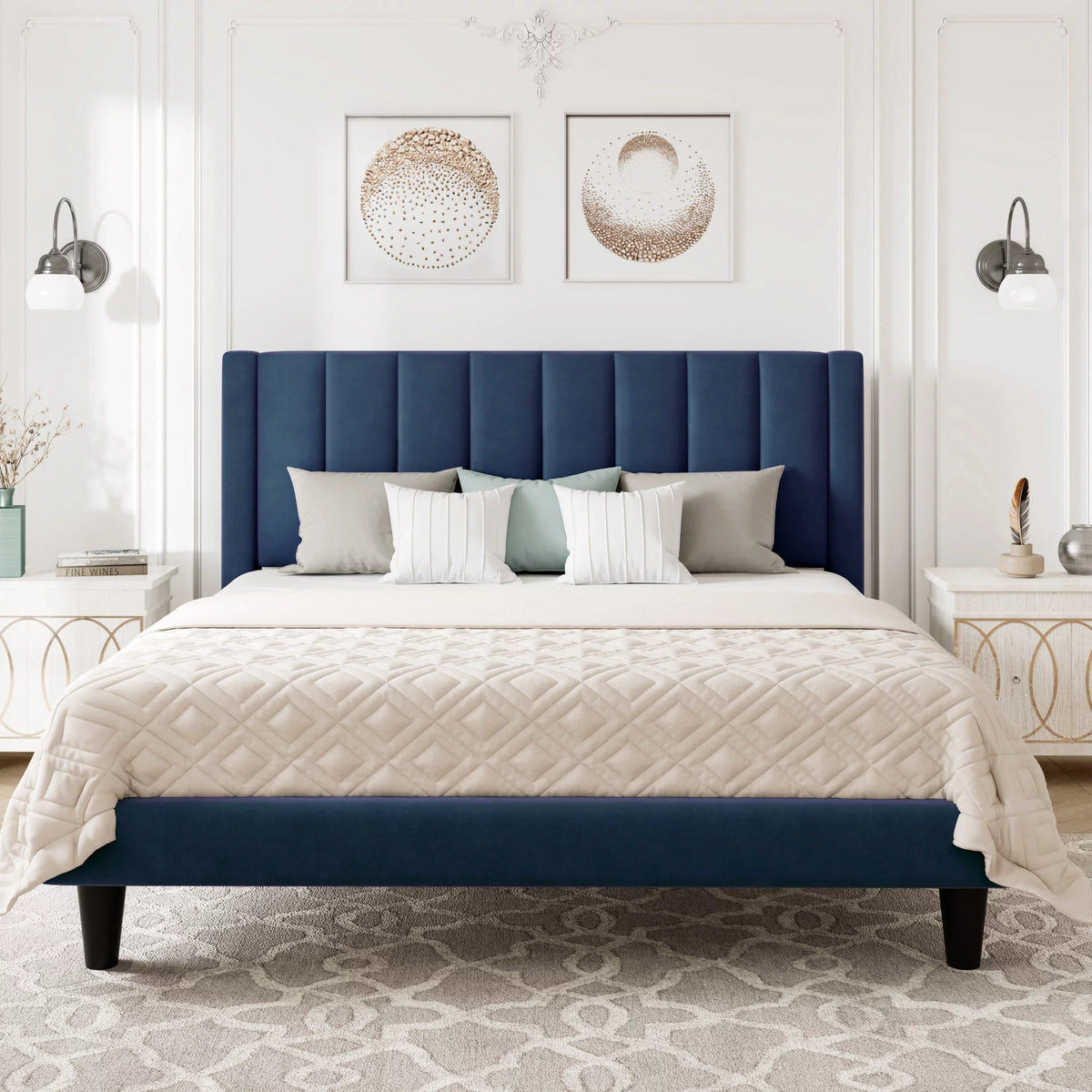 Queen Size Pink Velvet Upholstered Bed Frame V58825
