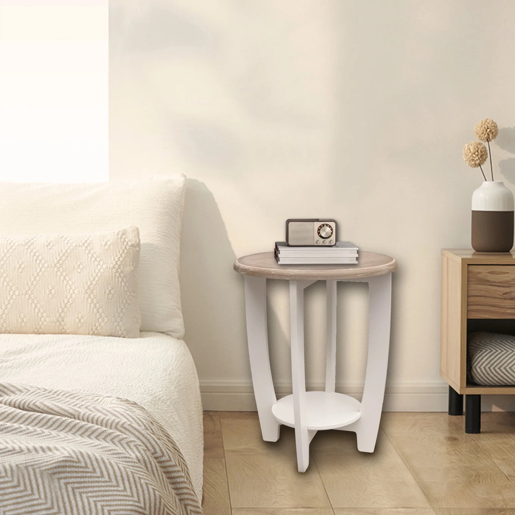 2 Tiers Wooden Round End Table K950104