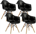 White Set of 4 Plastic Dining Chairs with Wood Legs F89890