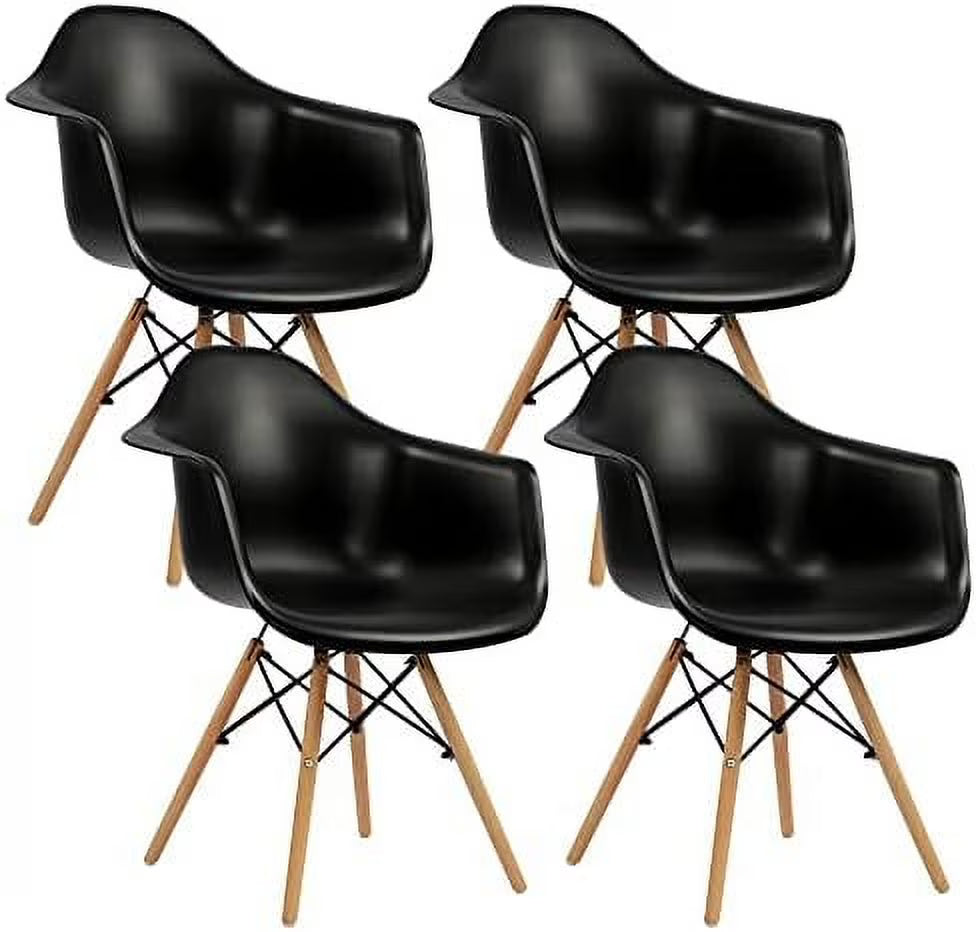 White Set of 4 Plastic Dining Chairs with Wood Legs F89890