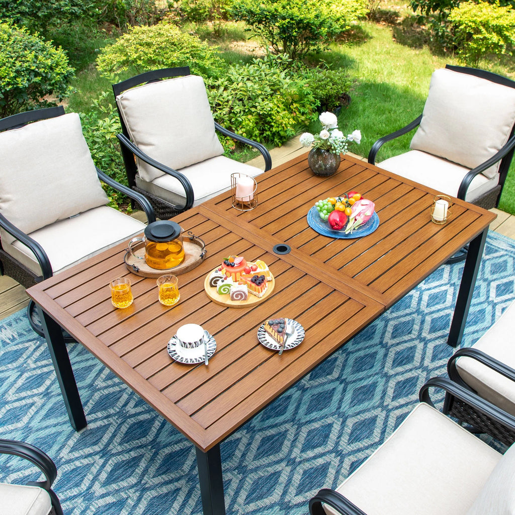 Outdoor Rectangle Dining Table with Umbrella Hole C2933