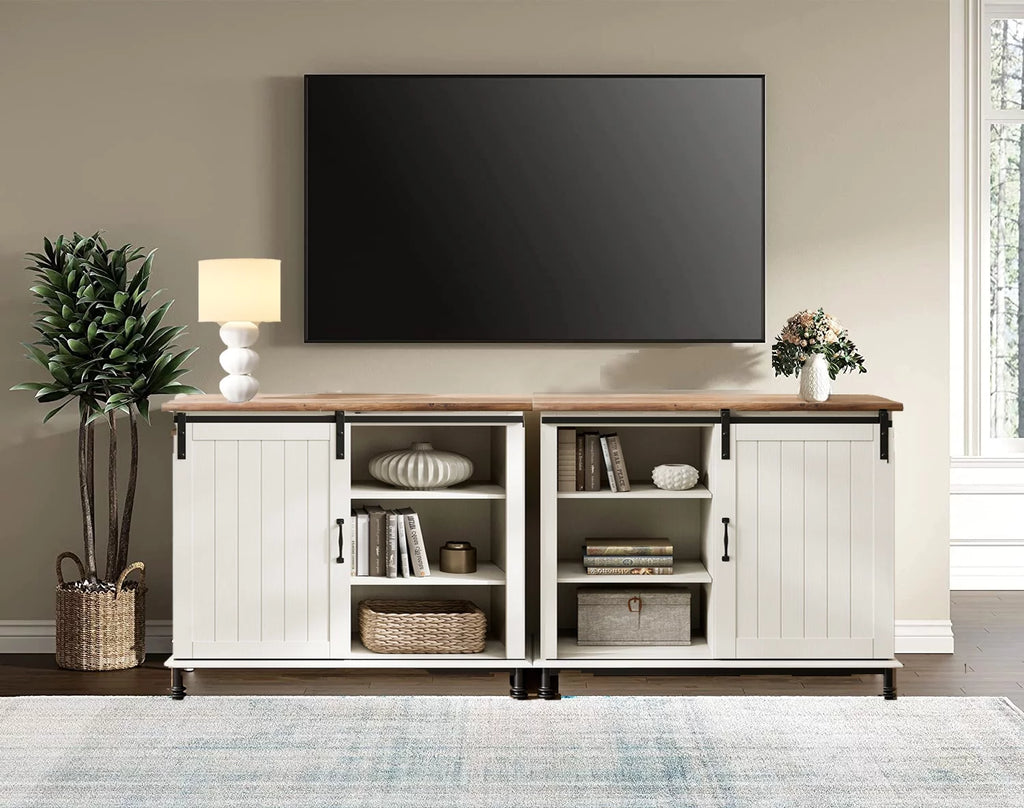 70" Farmhouse TV Stand with Sliding Barn Door B515768